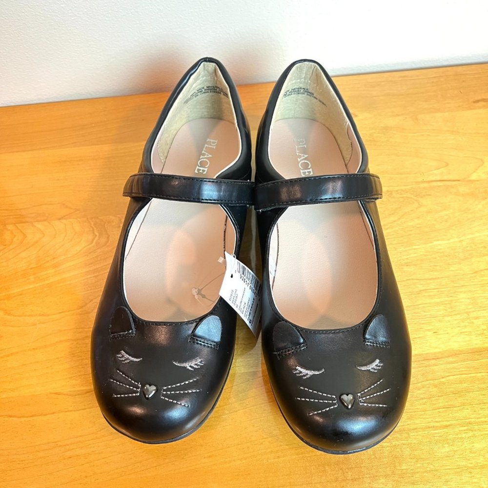 NEW The Childrens Place Size 6 Cat Kitty Kitten Black Mary Jane Flats Shoes - Picture 2 of 12